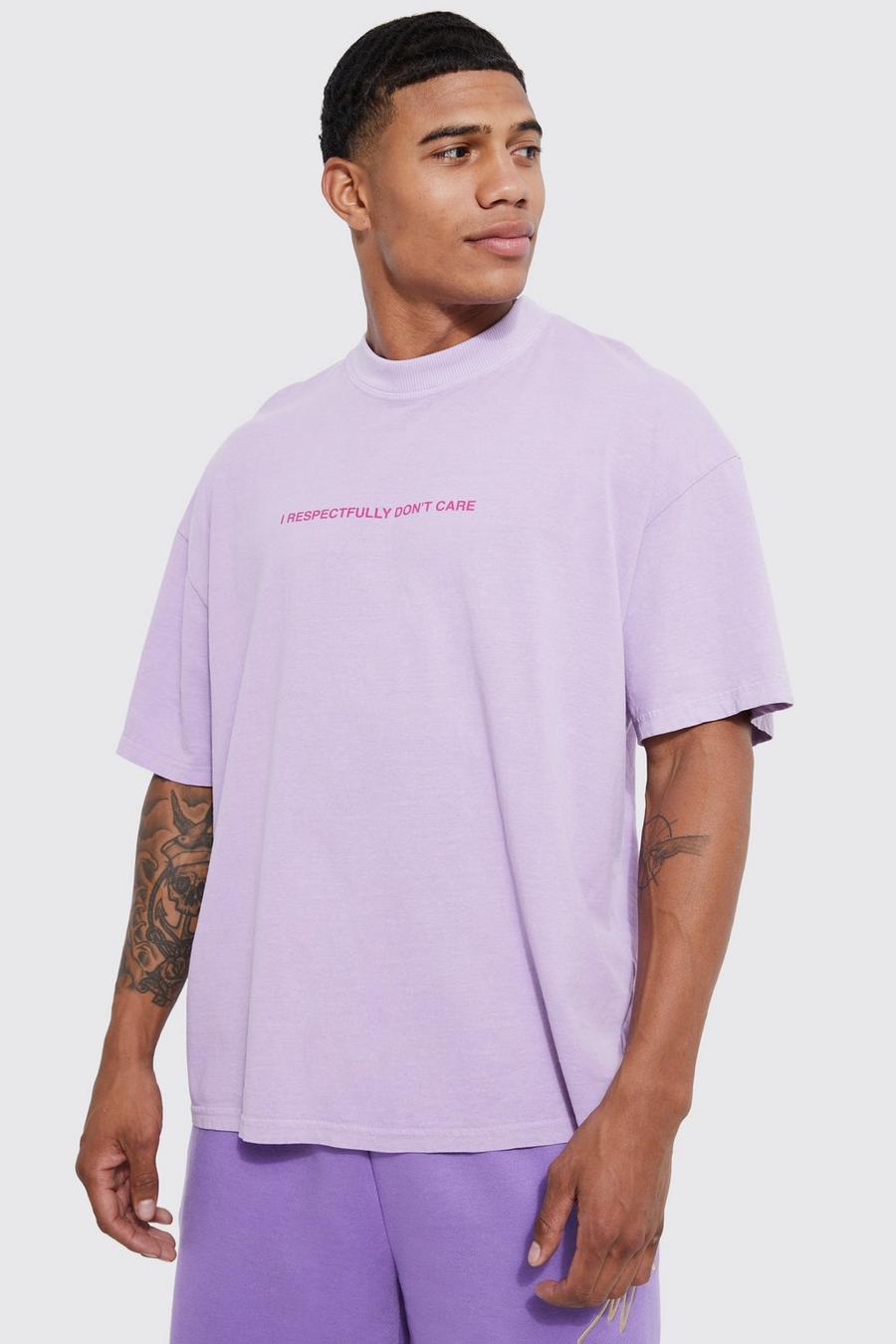 Lilac violet Oversized Overdyed Extended Neck Meme T-shirt