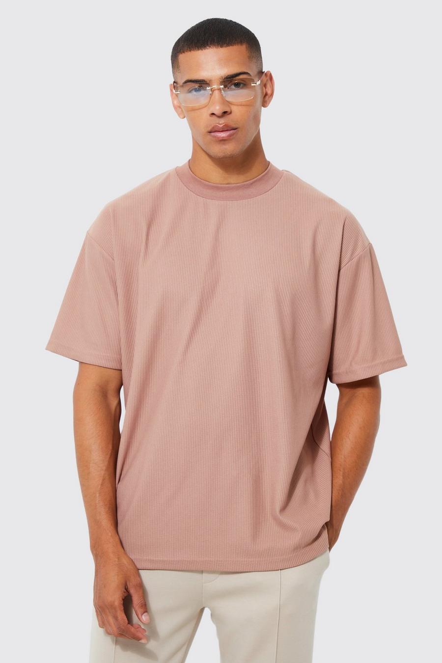 Coffee Oversized Extended Neck Ottoman Rib T-shirt  image number 1