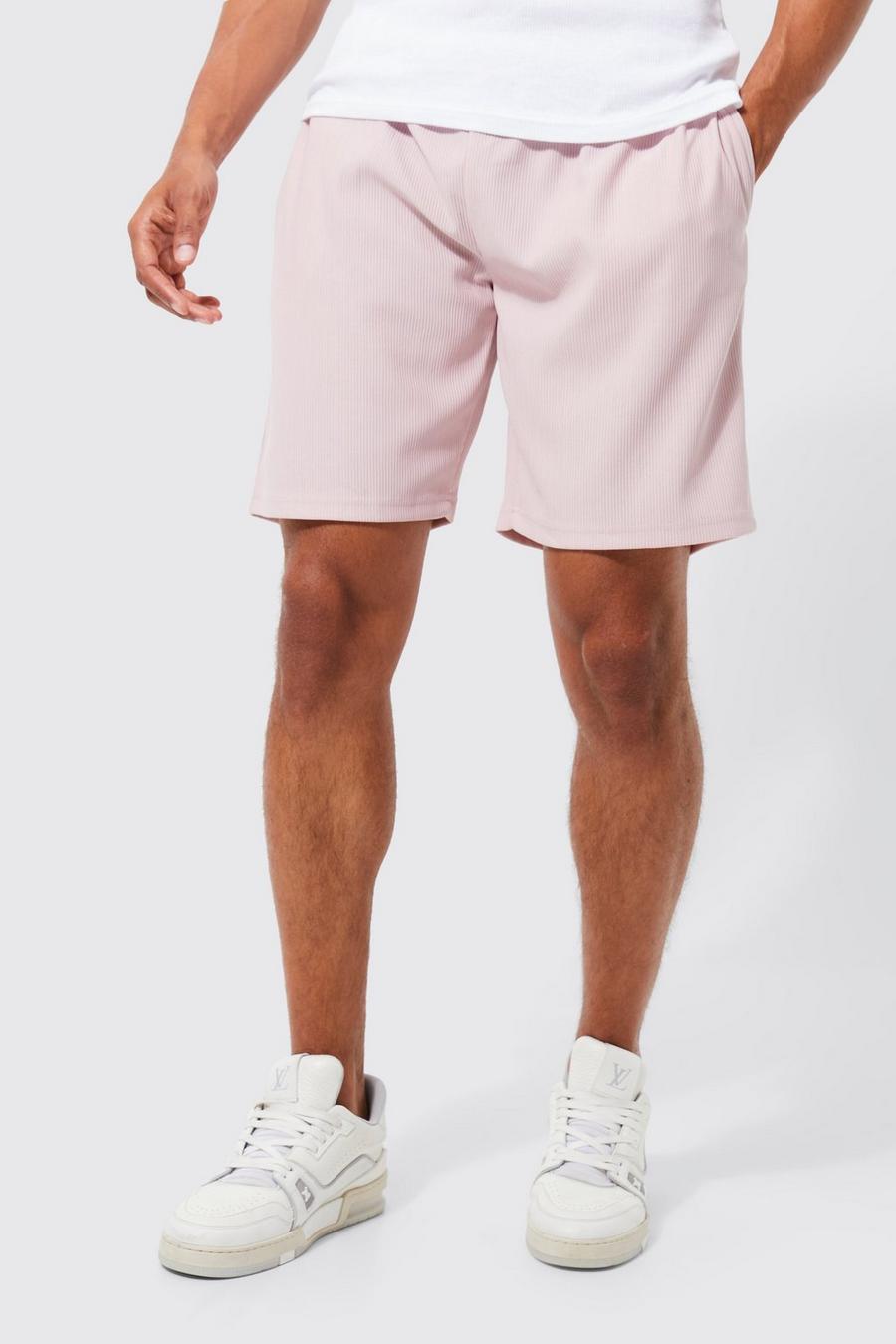 Light pink rose Geribbelde Middellange Baggy Ottoman Shorts