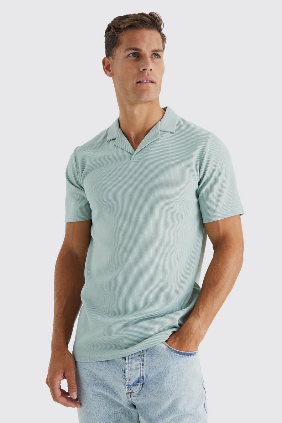 Polo Tall Slim Fit a coste stile Ottoman con rever, Sage