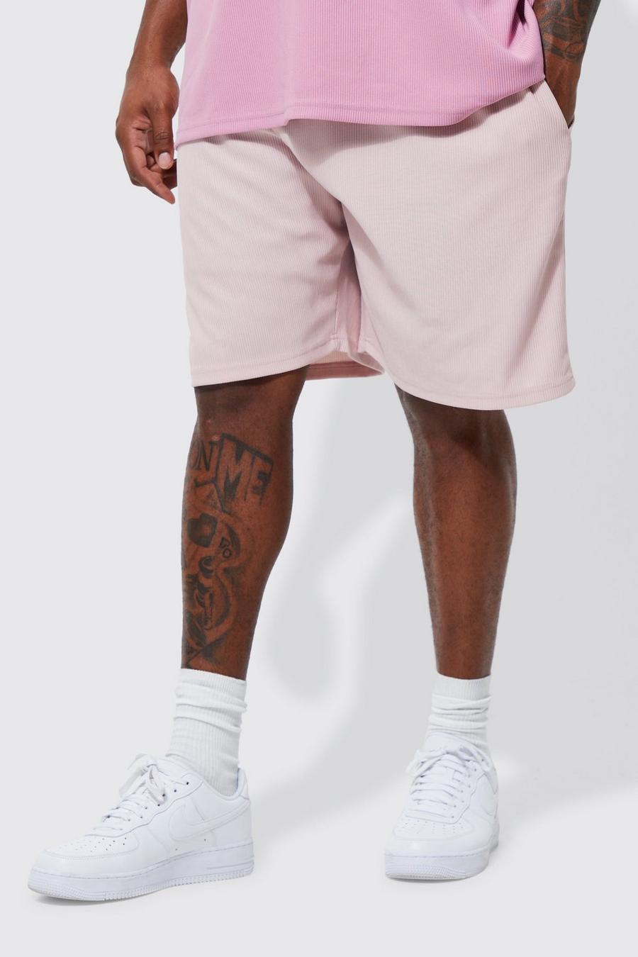 Pantalón corto Plus holgado de canalé otomano de largo medio, Light pink rosa