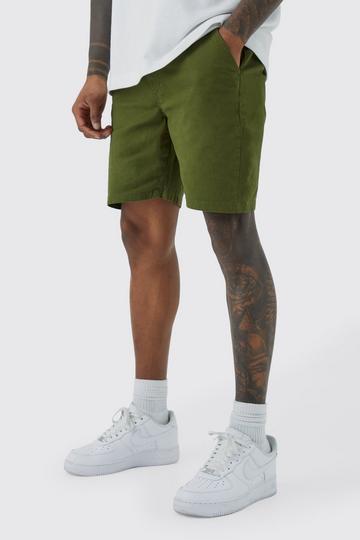 Khaki Stretch Slim Fixed Waistband Chino Short