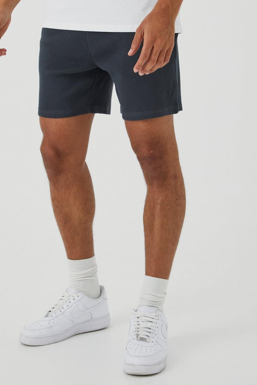 Charcoal grey Korta shorts med våfflad struktur och ledig passform