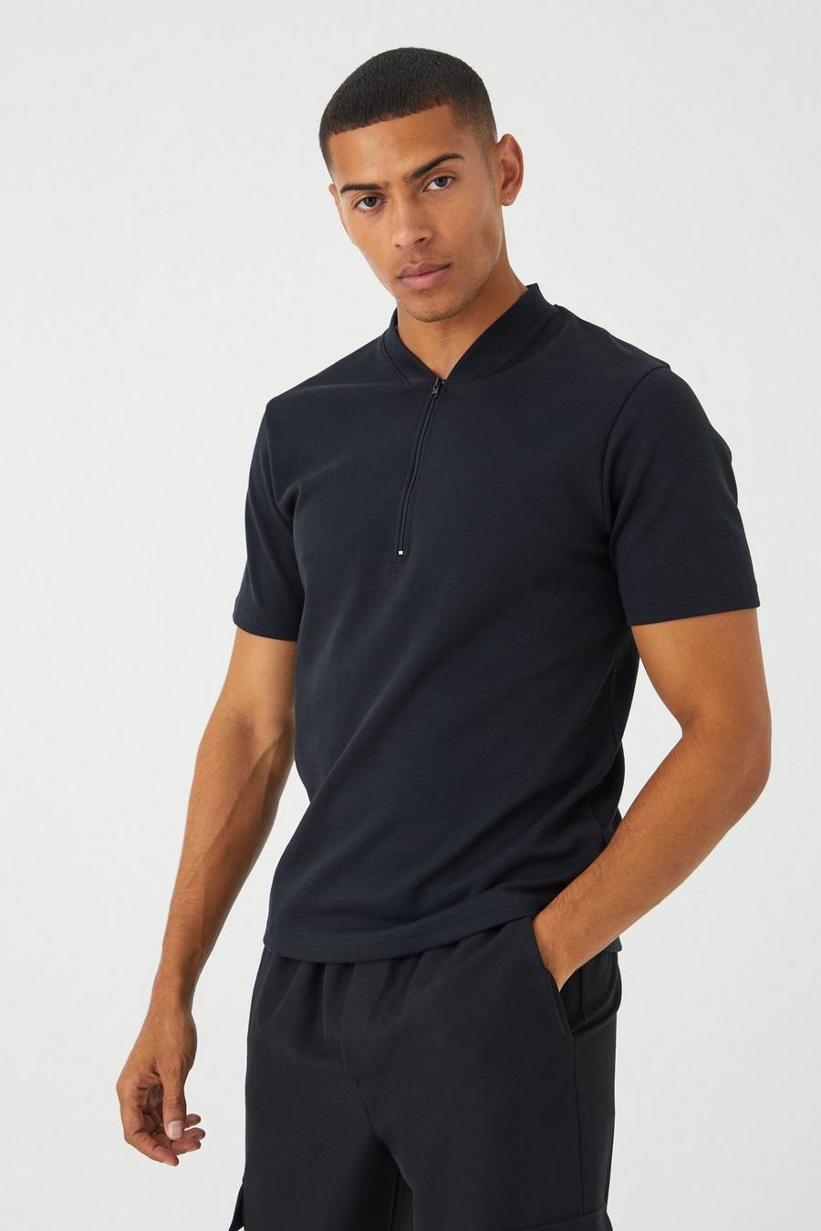 Slim-Fit Poloshirt mit Bomber-Kragen, Black image number 1
