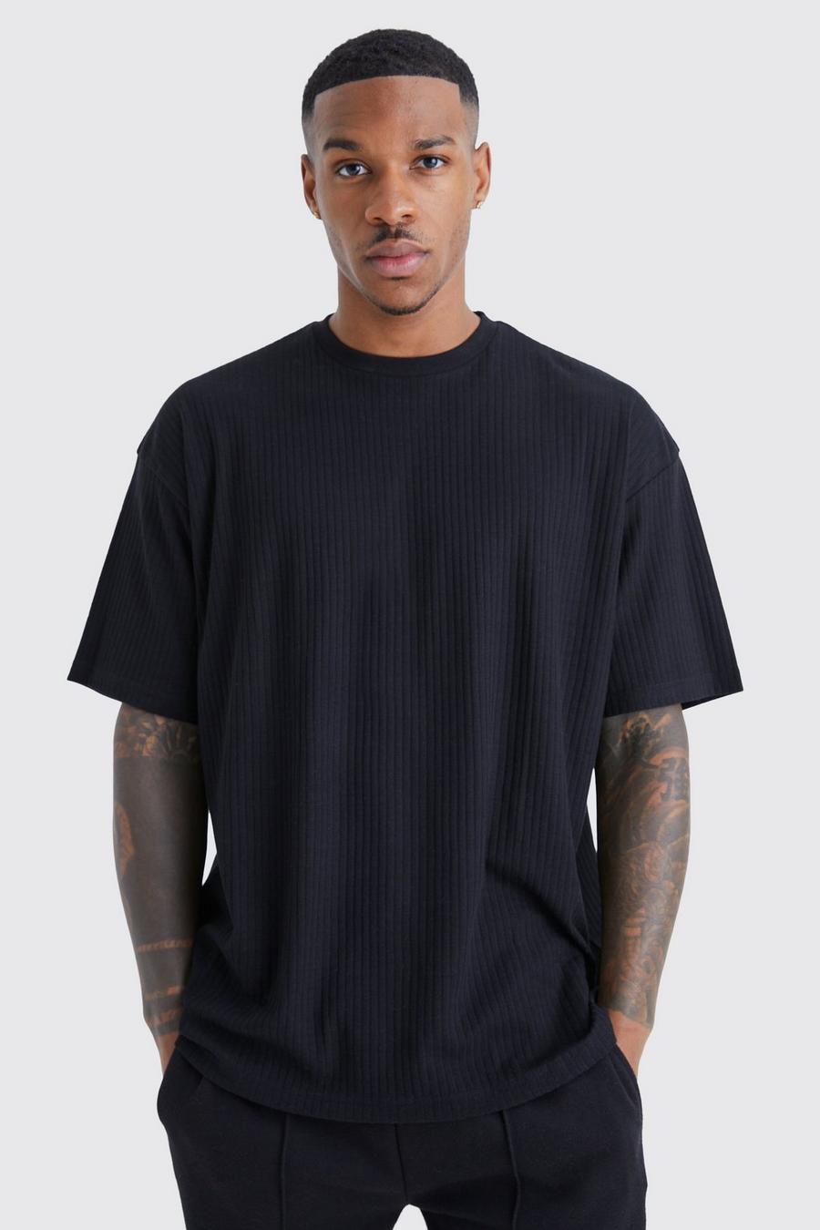T-shirt oversize côtelé, Black image number 1