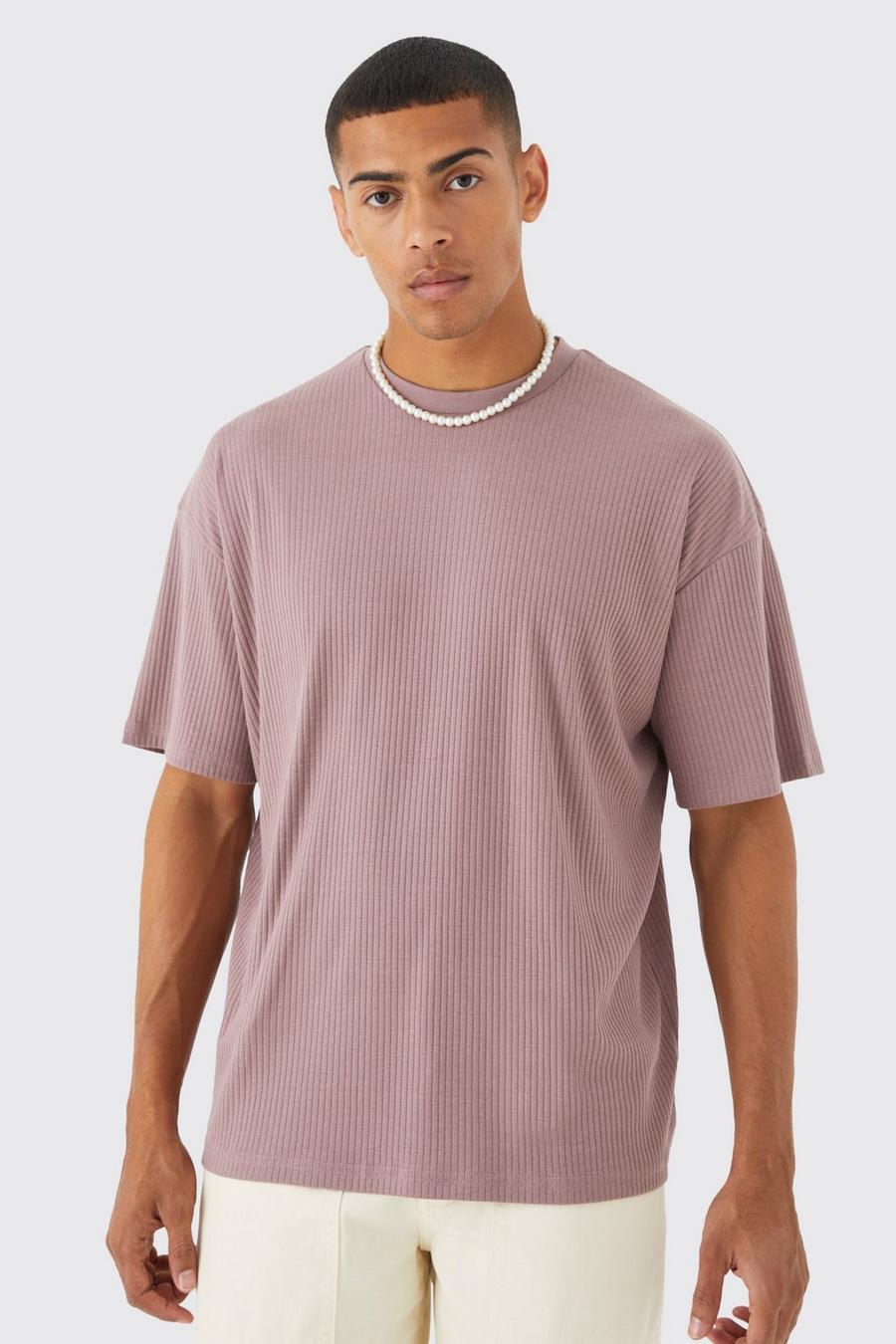 T-shirt oversize côtelé, Mauve violet