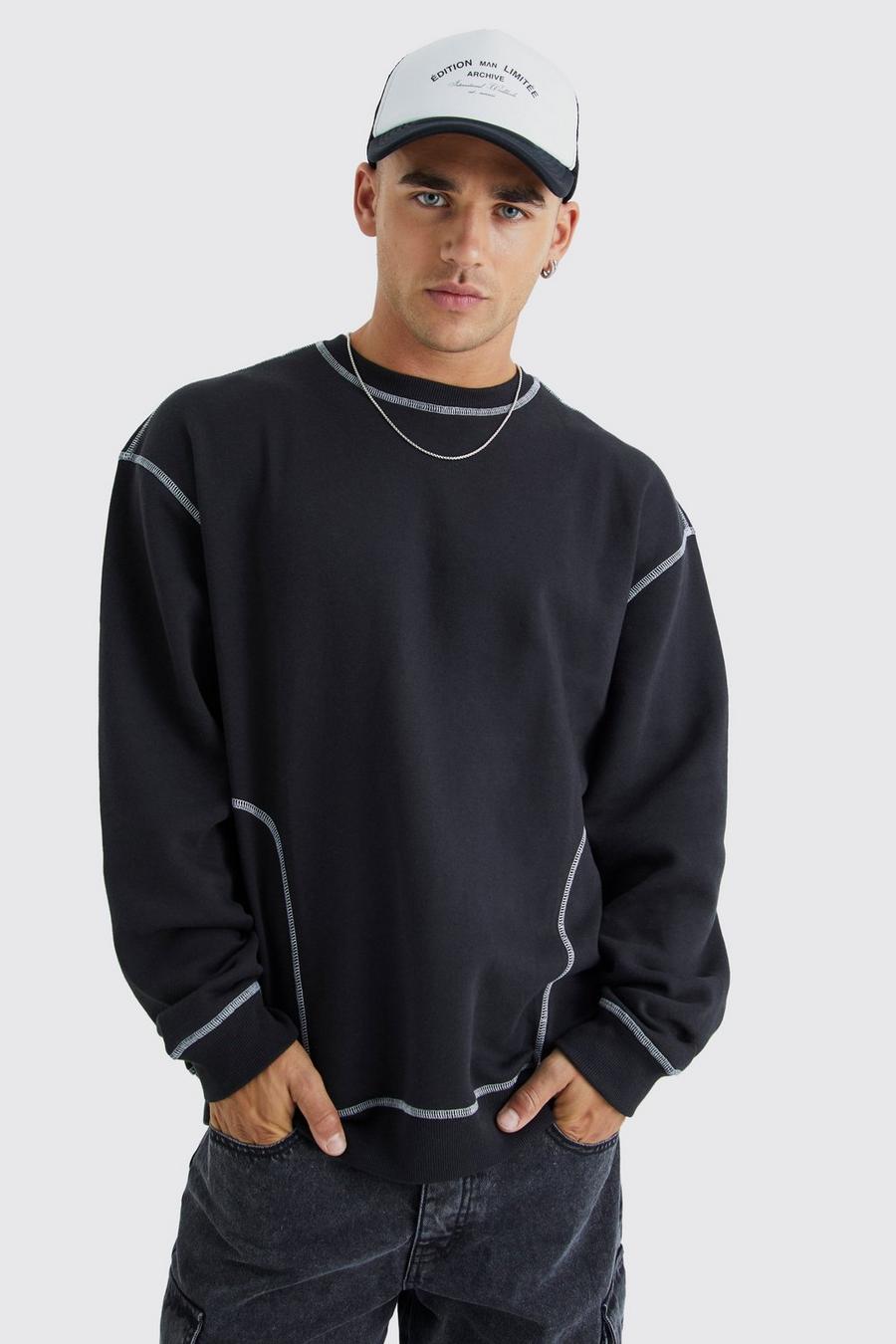 Black svart Oversized Contrast Stitch Sweatshirt