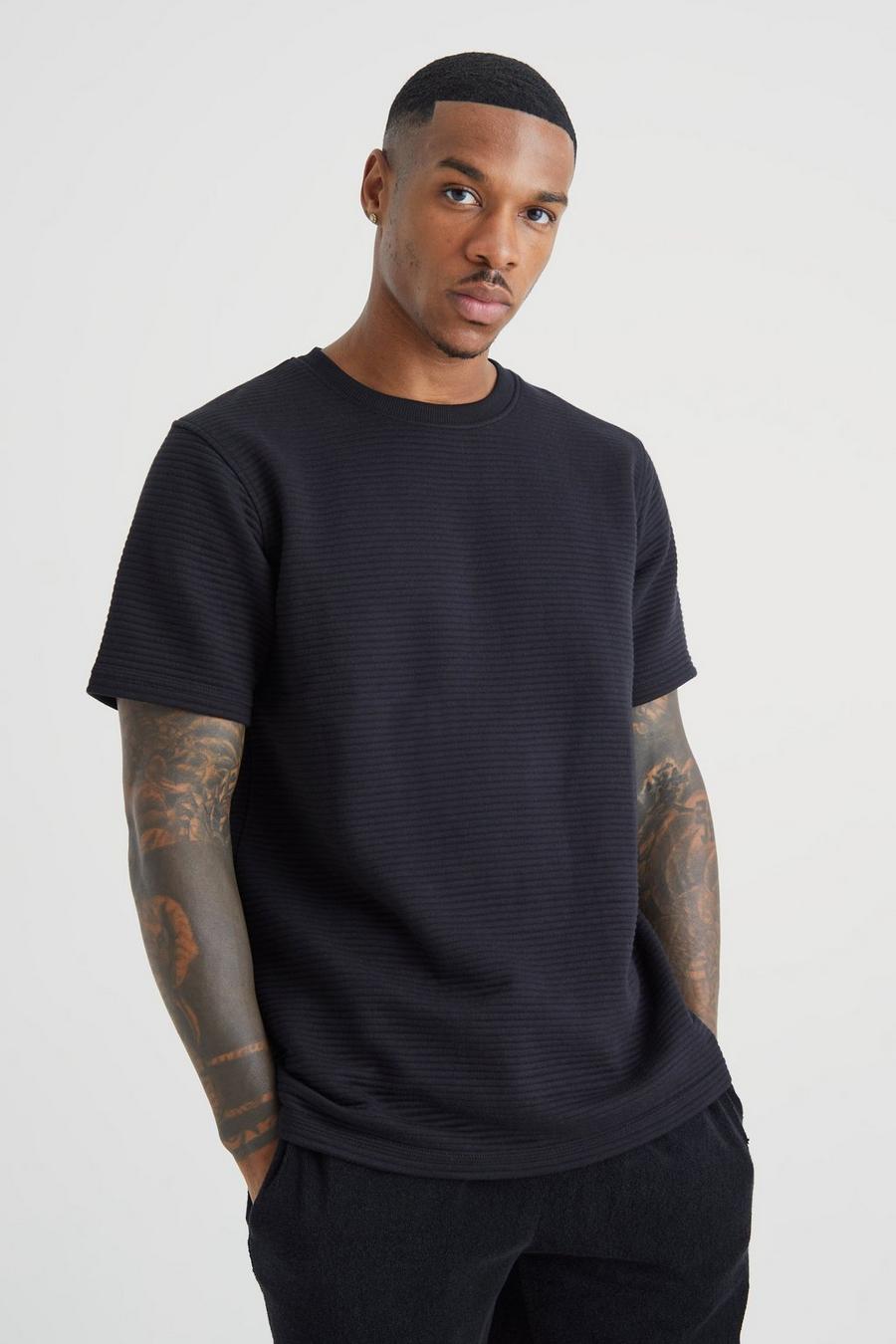 T-shirt Slim Fit in jersey a coste, Black negro