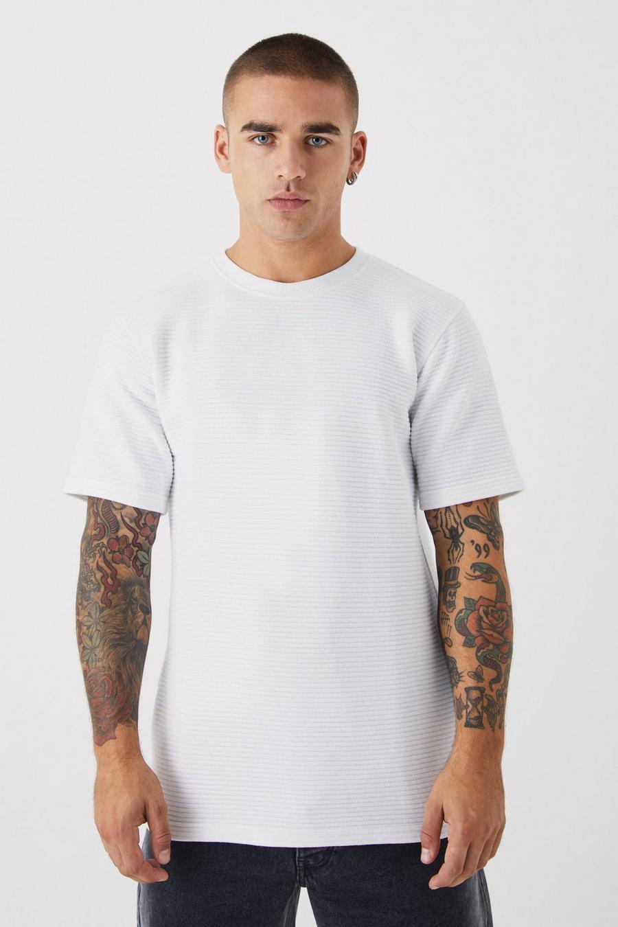 T-shirt Slim Fit in jersey a coste, White blanco