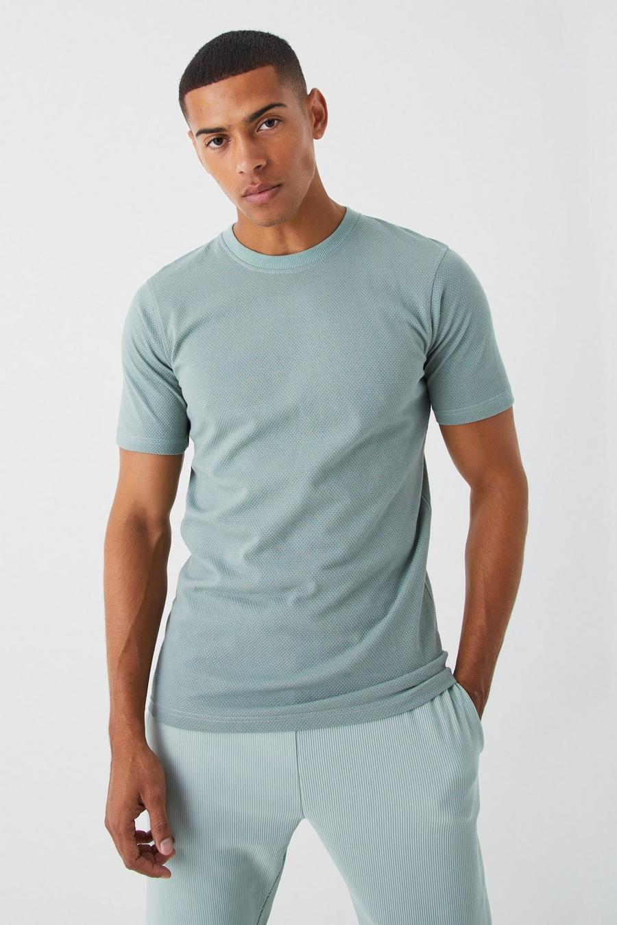 Camiseta ajustada de tela gofre con estampado de palomitas de maíz, Sage verde