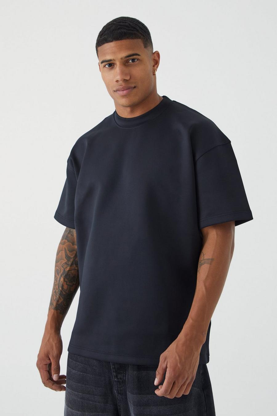 T-shirt oversize in Scuba Stretch, Black negro