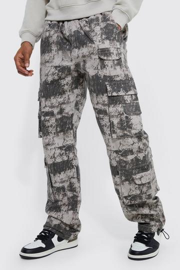 Elasticated Waist Printed Multi Pocket Stacked Cargo Trousers multi