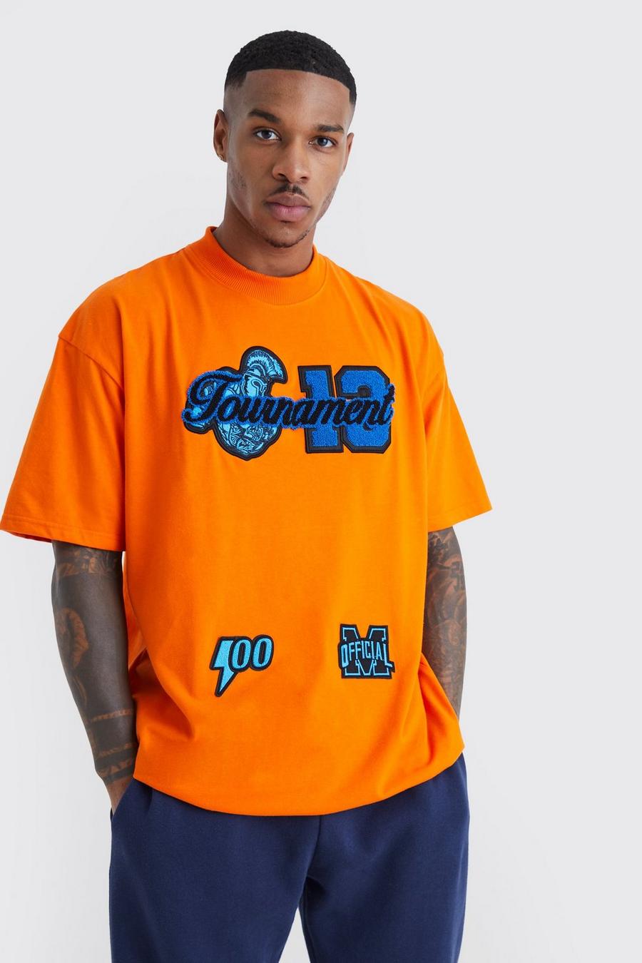 Oversize T-Shirt mit Applikation, Orange image number 1