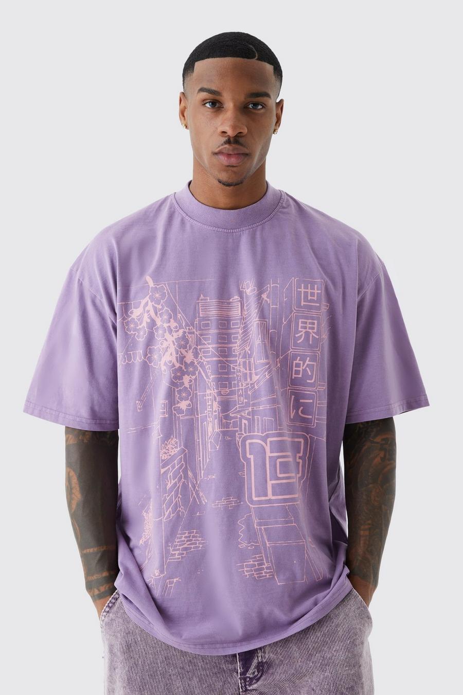 Purple Oversized City Line Box Graphic T-shirt image number 1