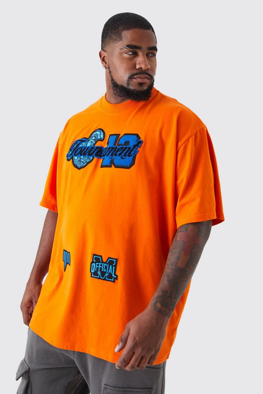 Orange Plus Oversized Tournament Badge Applique T-shirt