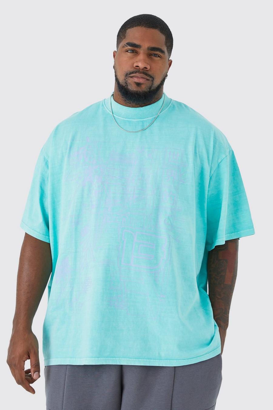 Plus Oversize T-Shirt mit City-Print, Light blue image number 1