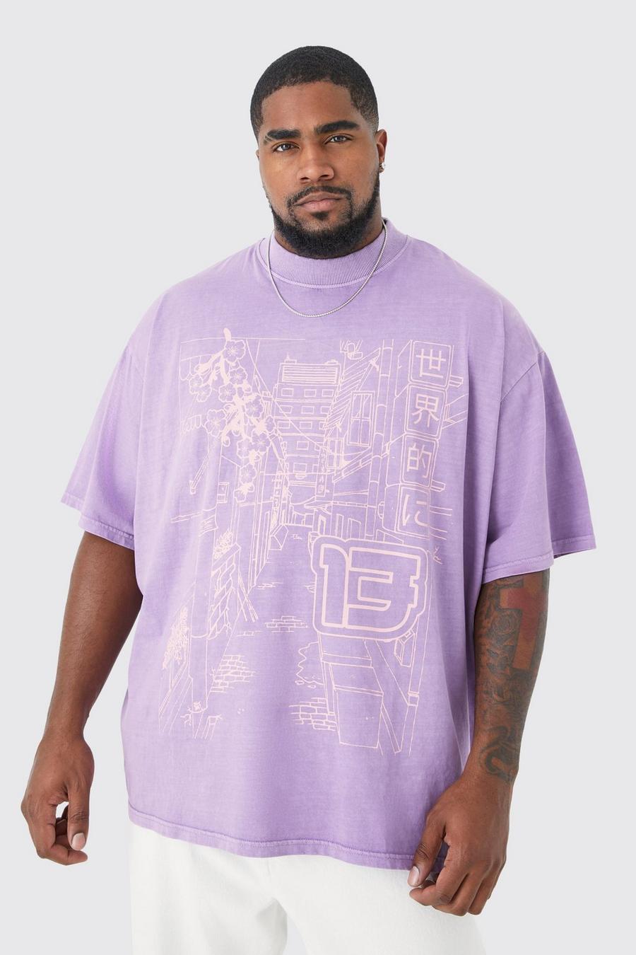 Grande taille - T-shirt oversize imprimé, Purple violet