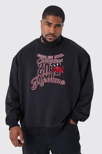 Plus Boxy Heavyweight Devil Applique Sweatshirt black