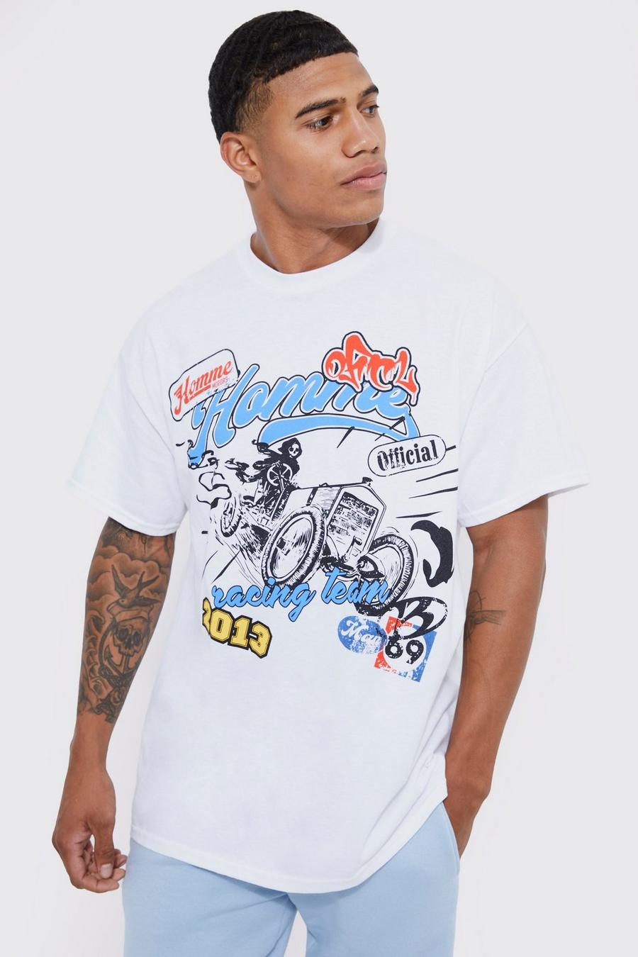 Oversize T-Shirt mit Vintage Moto-Print, White image number 1