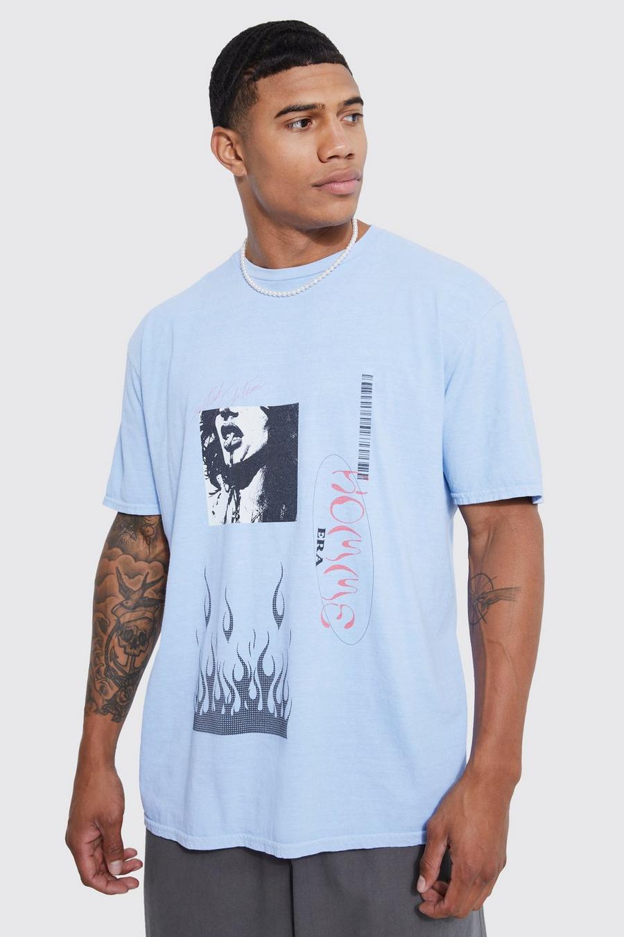 Light blue Oversized Overdyed Multi Placement T-shirt