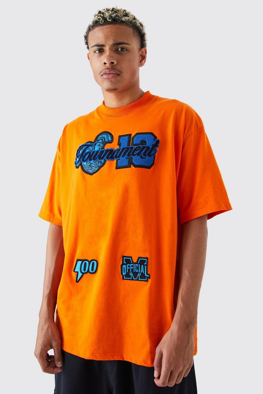 Orange Tall Oversized Tournament Badge Applique T-shirt