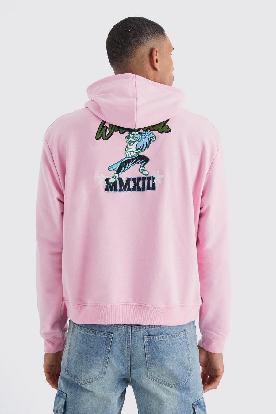 Pink Tall Boxy Heavyweight Worldwide Applique Hoodie image number 1