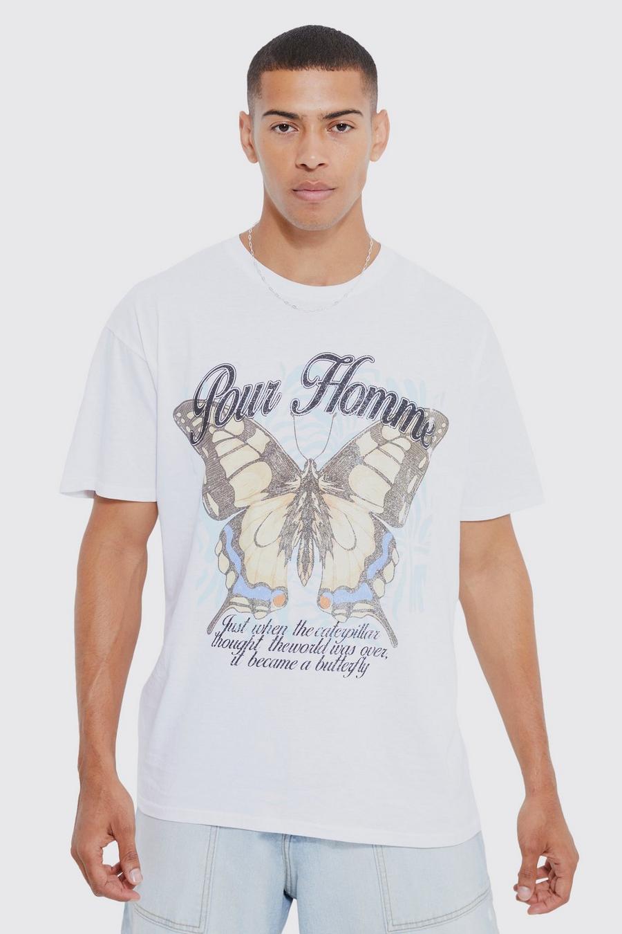 White Oversized Pour Homme Butterfly T-shirt