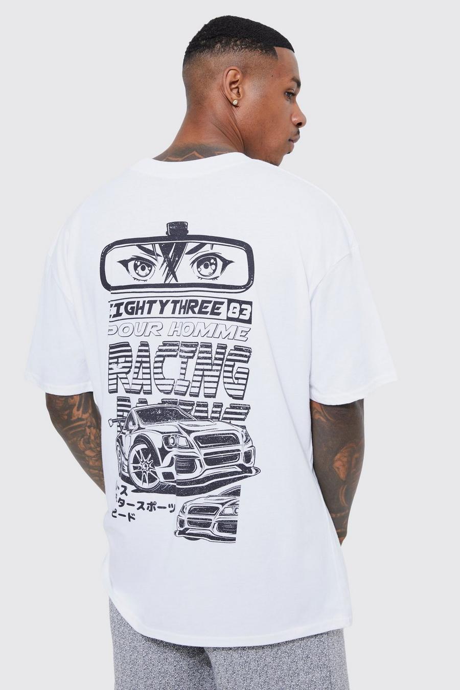 White Oversized Eyes On The Race Print T-shirt image number 1