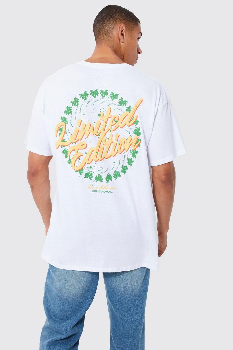 Camiseta oversize Limited Edition con estampado de palmeras, White image number 1