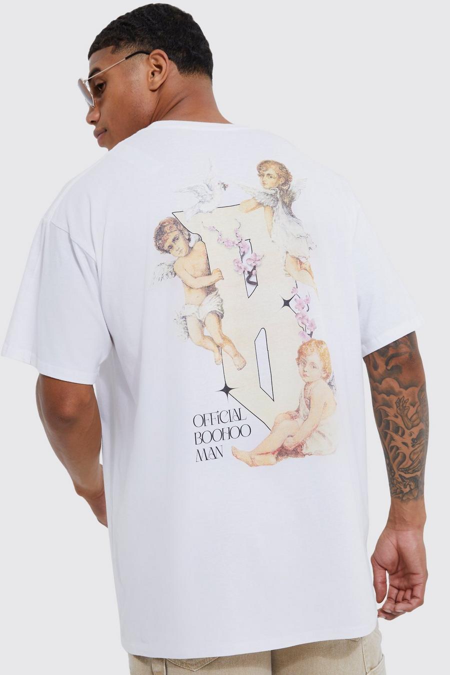 White Oversized Cupids Lovers B Print T-shirt