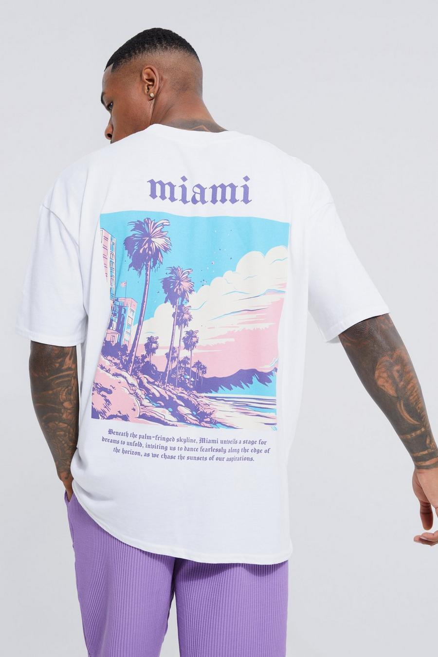 White Oversized Miami Scenic Back Print T-shirt