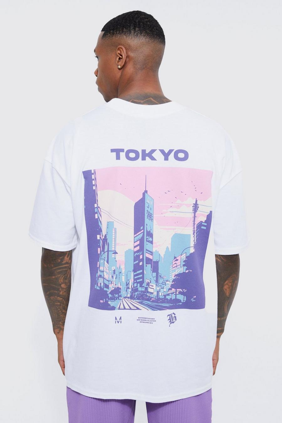 Oversize T-Shirt mit Tokyo City Print, White blanc