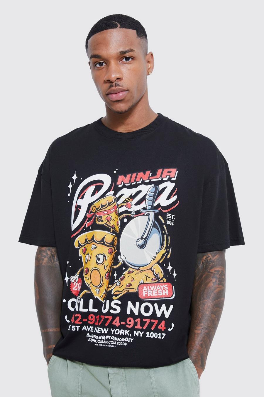 Black Oversized Ninja Pizza Delivery T-shirt