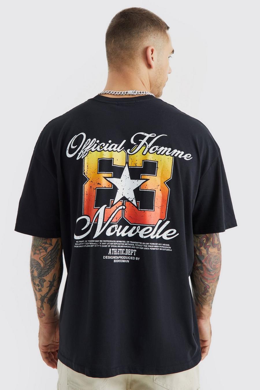 Black Oversized Ombre Varsity Back Print T-shirt image number 1