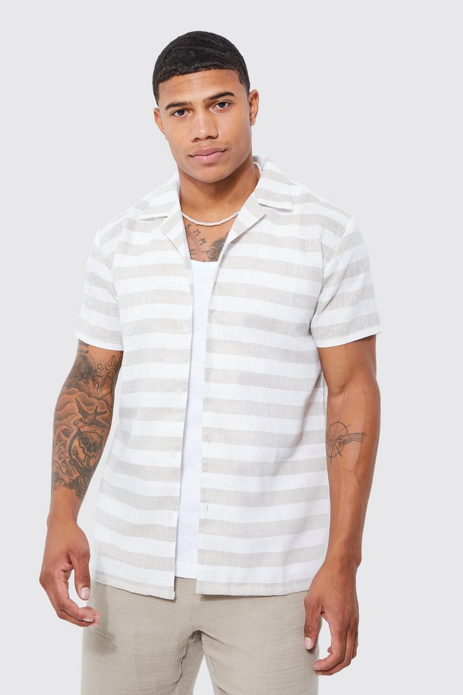 Taupe beige Short Sleeve Regular Stripe Shirt
