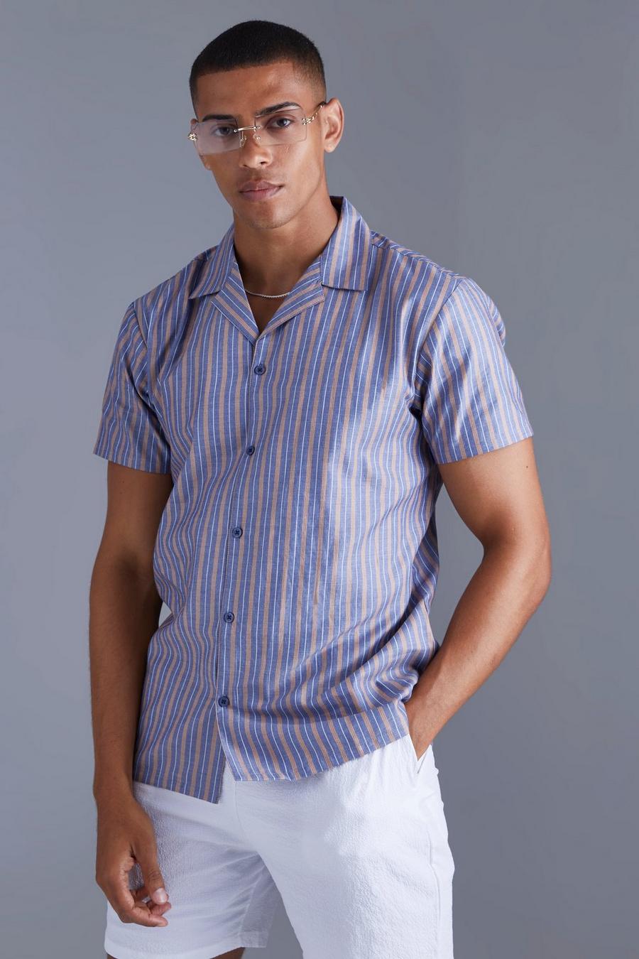Orange Short Sleeve Regular Bold Stripe Shirt image number 1