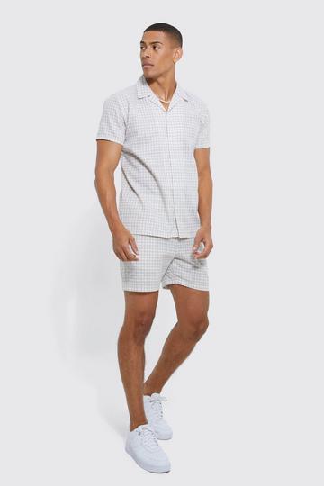 Short Sleeve Lightweight Mini Check Shirt & Short stone