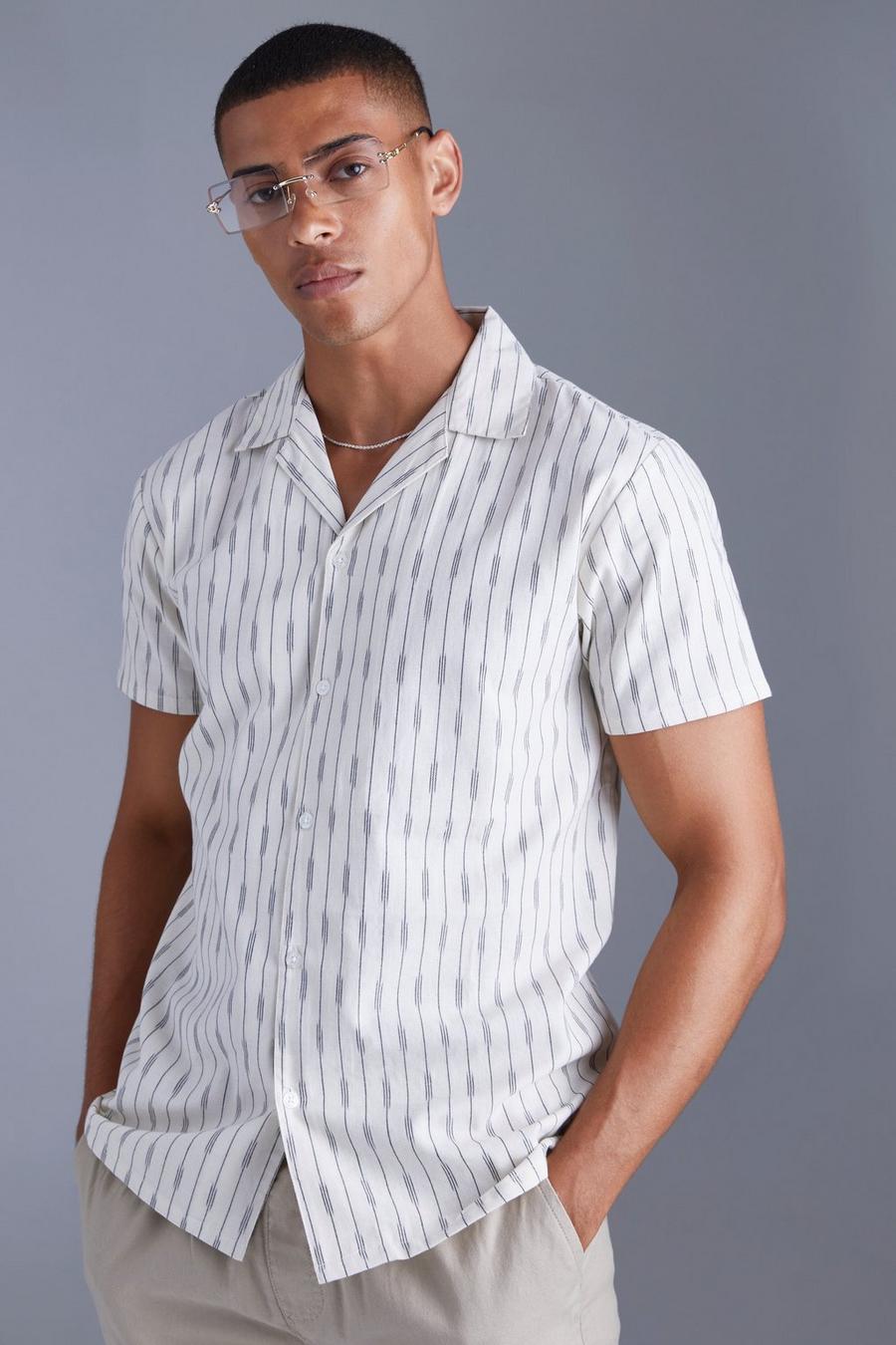 White Short Sleeve Regular Dash Stripe Shirt