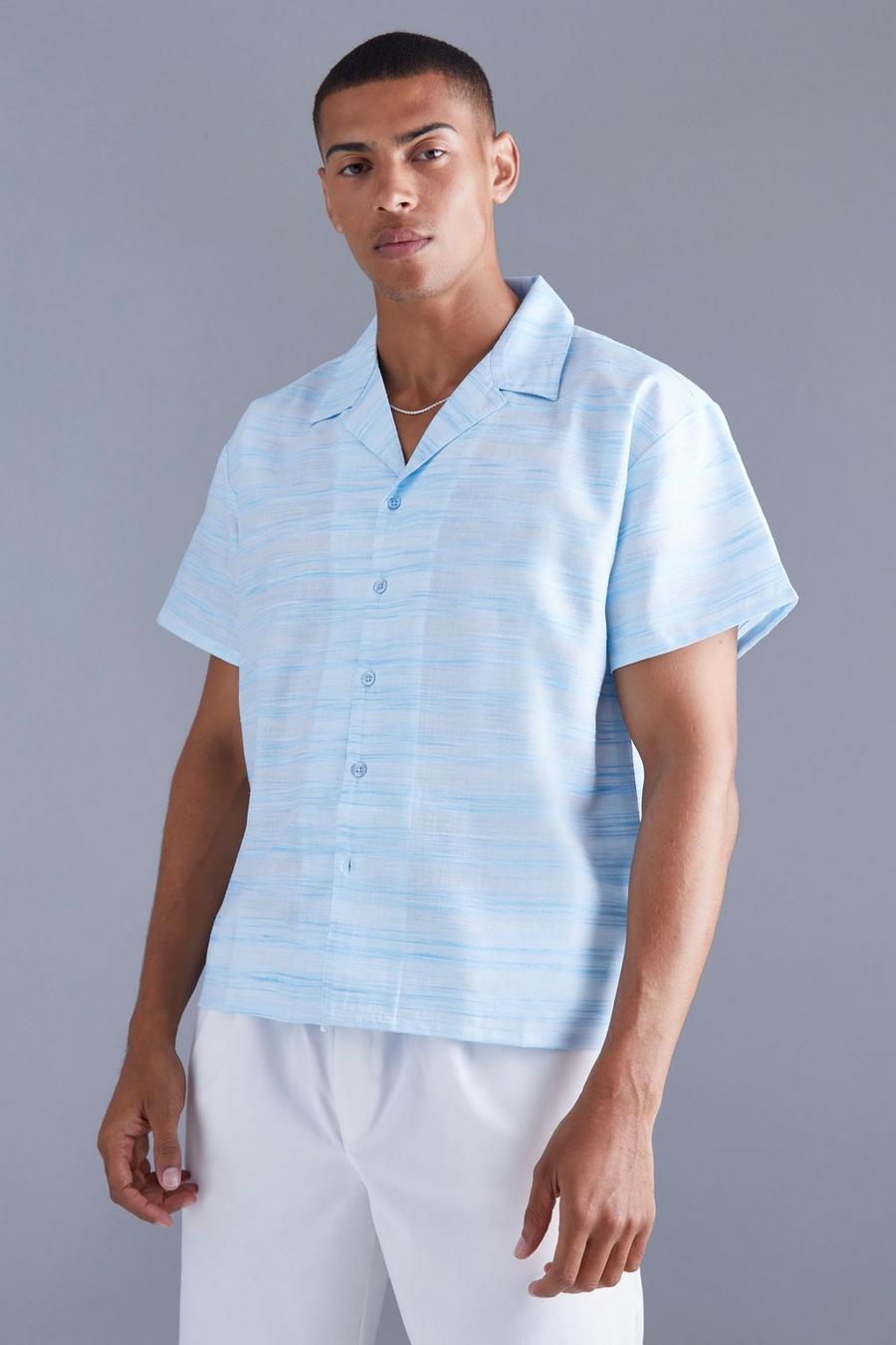 Light blue Short Sleeve Boxy Slub Linen Look Shirt image number 1