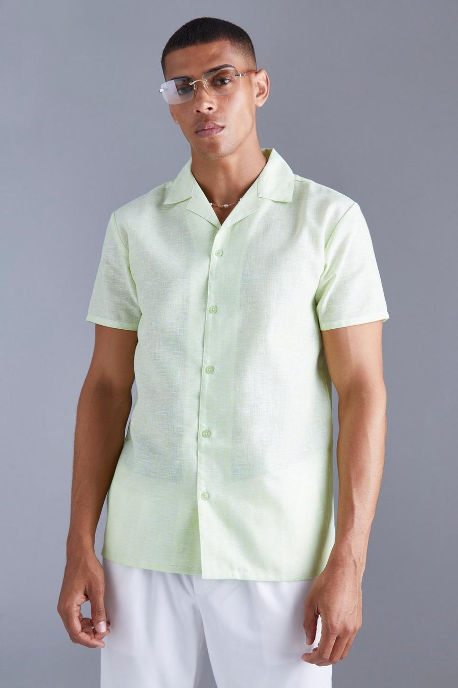 Lime Short Sleeve Regular Linen Look Shirt image number 1