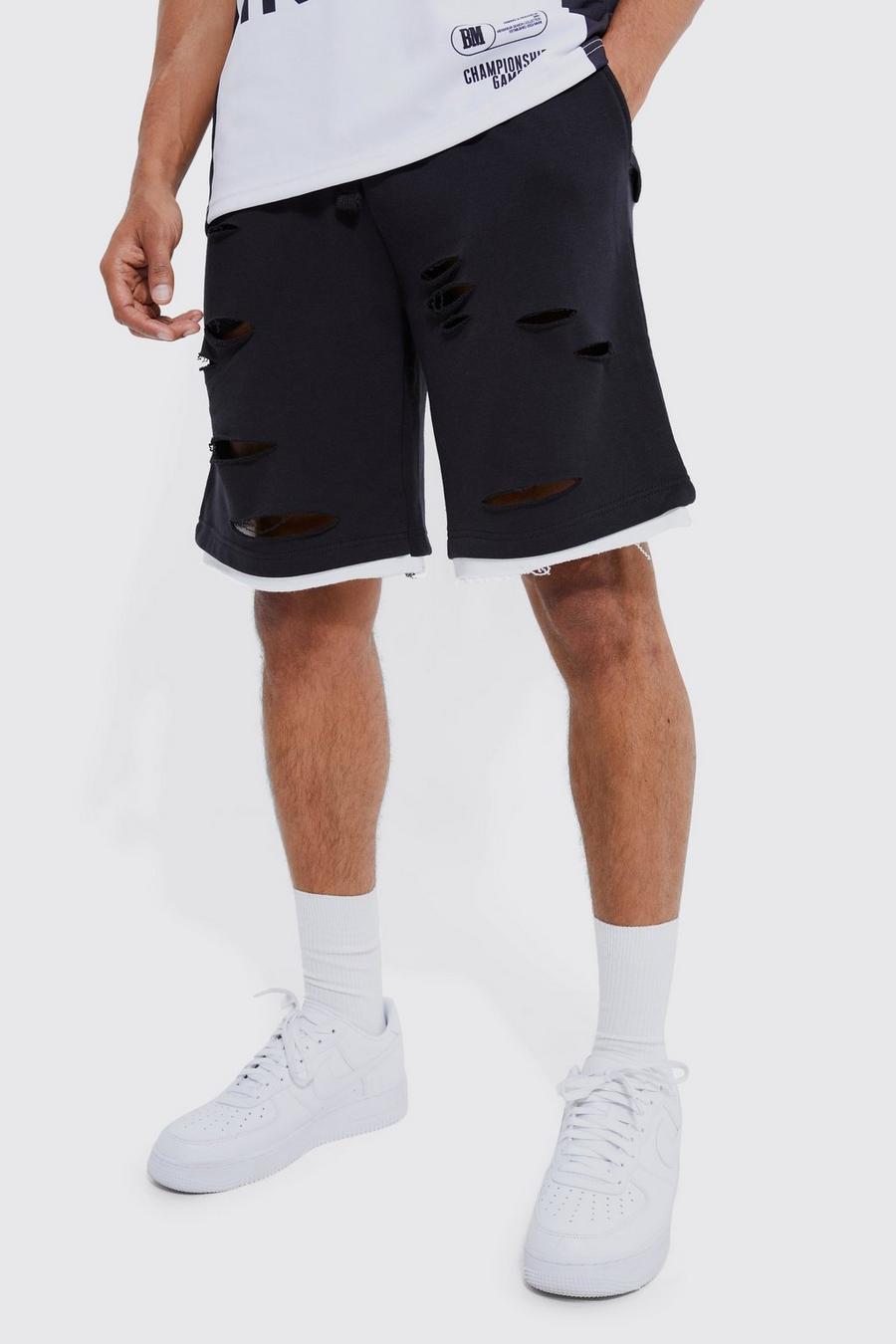 Black noir Oversized Middellange Versleten Shorts