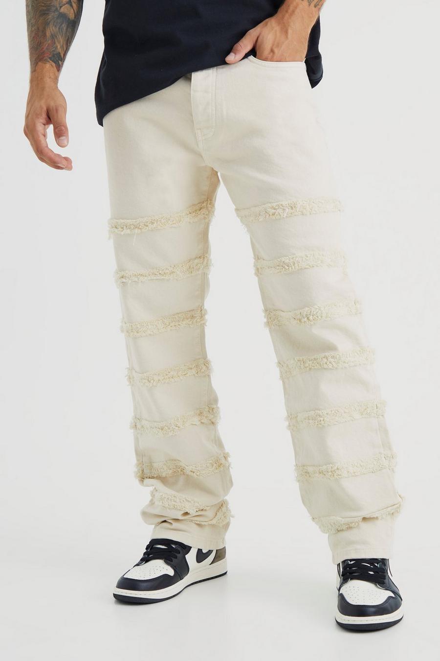 Ecru white Relaxed Overdye Frayed Detail Jeans