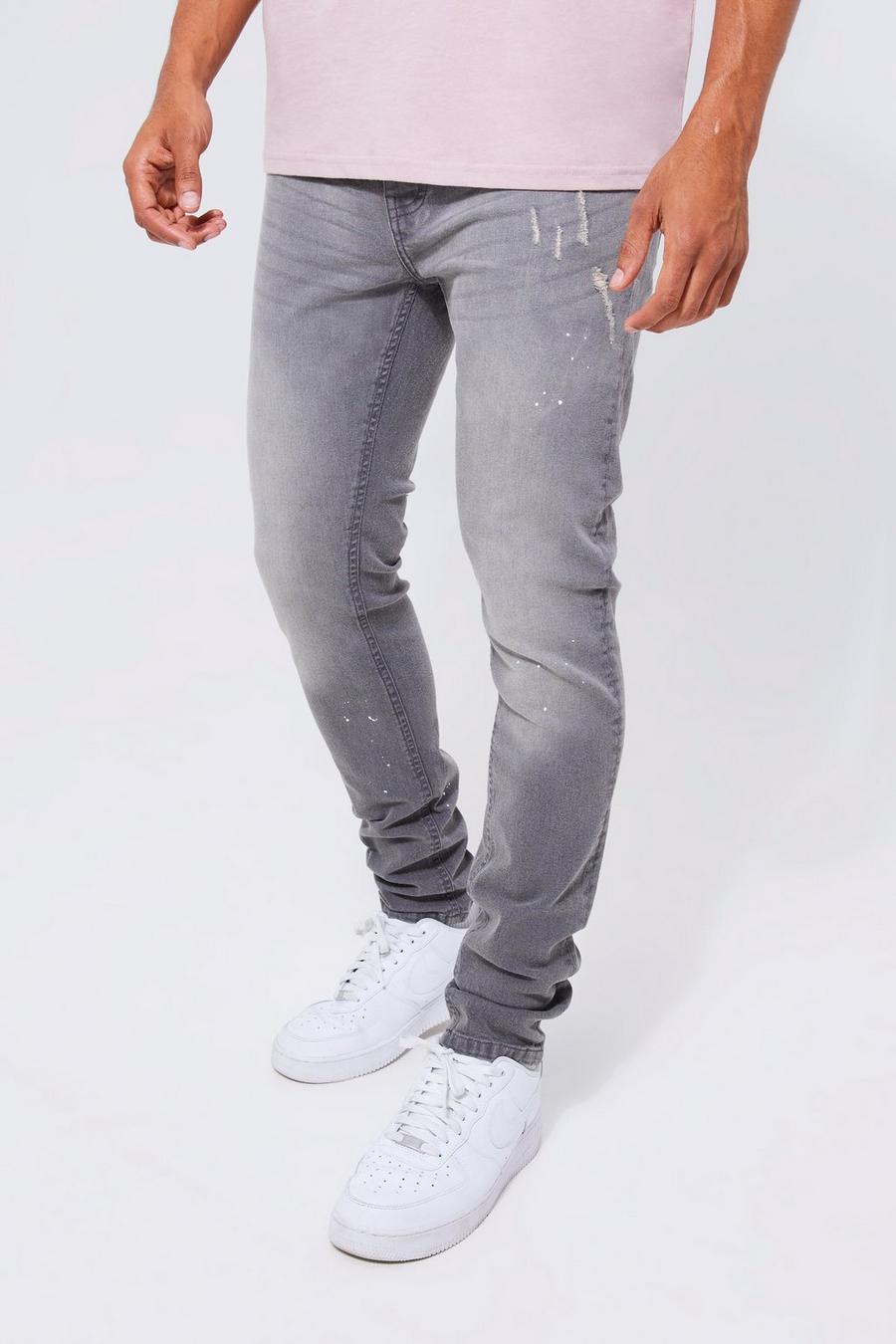 Jeans Skinny Fit in Stretch con pieghe sul fondo e tinte colorate, Grey image number 1