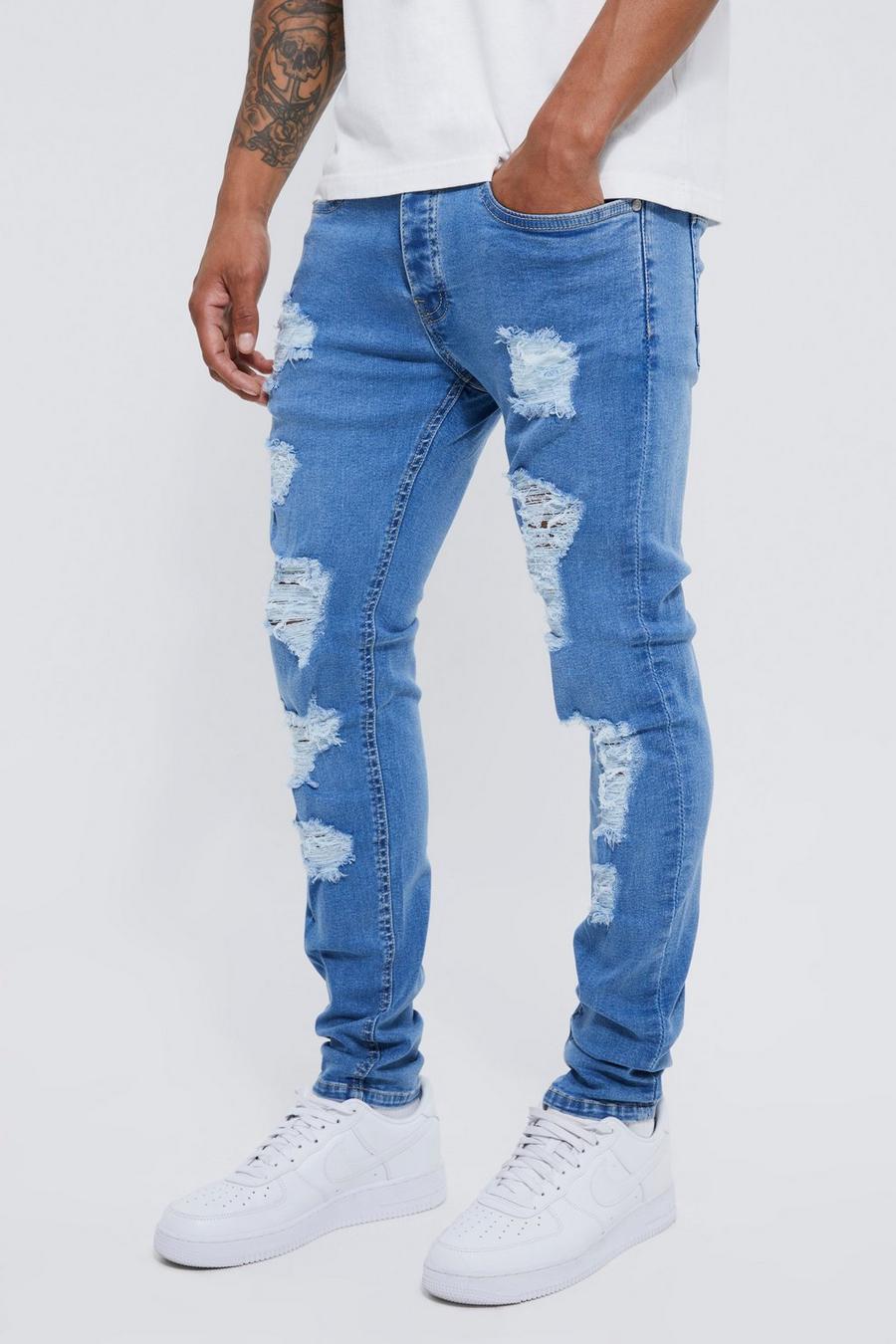 Skinny Stretch Jeans mit Rissen, Bleach wash image number 1