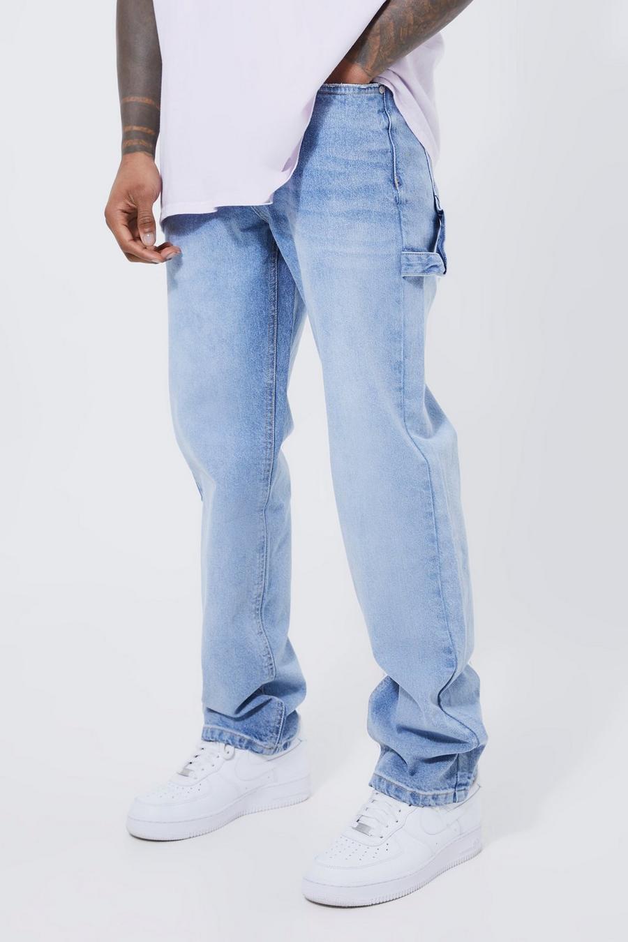 boohoo Mens Relaxed Fit Carpenter Jeans with Drop Crotch - Blue 34R