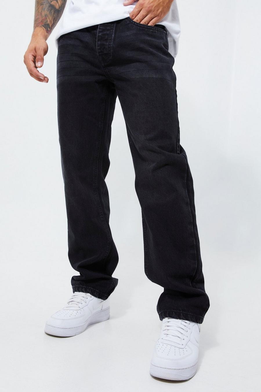 Charcoal grå Jeans i rigid denim med ledig passform