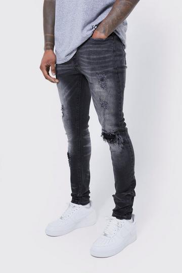 Skinny Stretch Rip & Repair Self Fabric Jeans mid grey