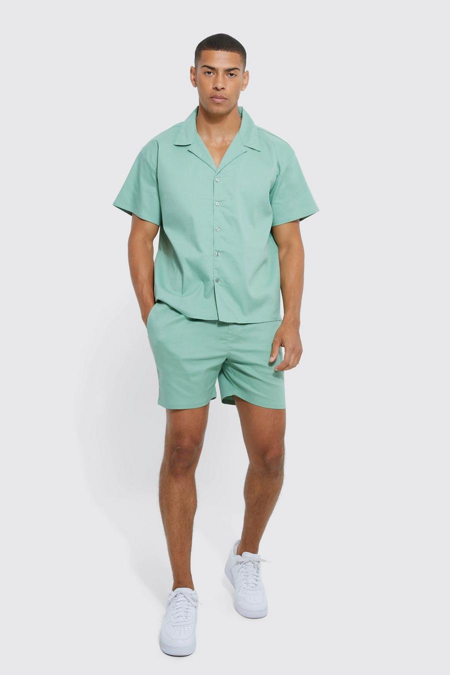 Sage green Short Sleeve Boxy Tech Stretch Shirt And Short