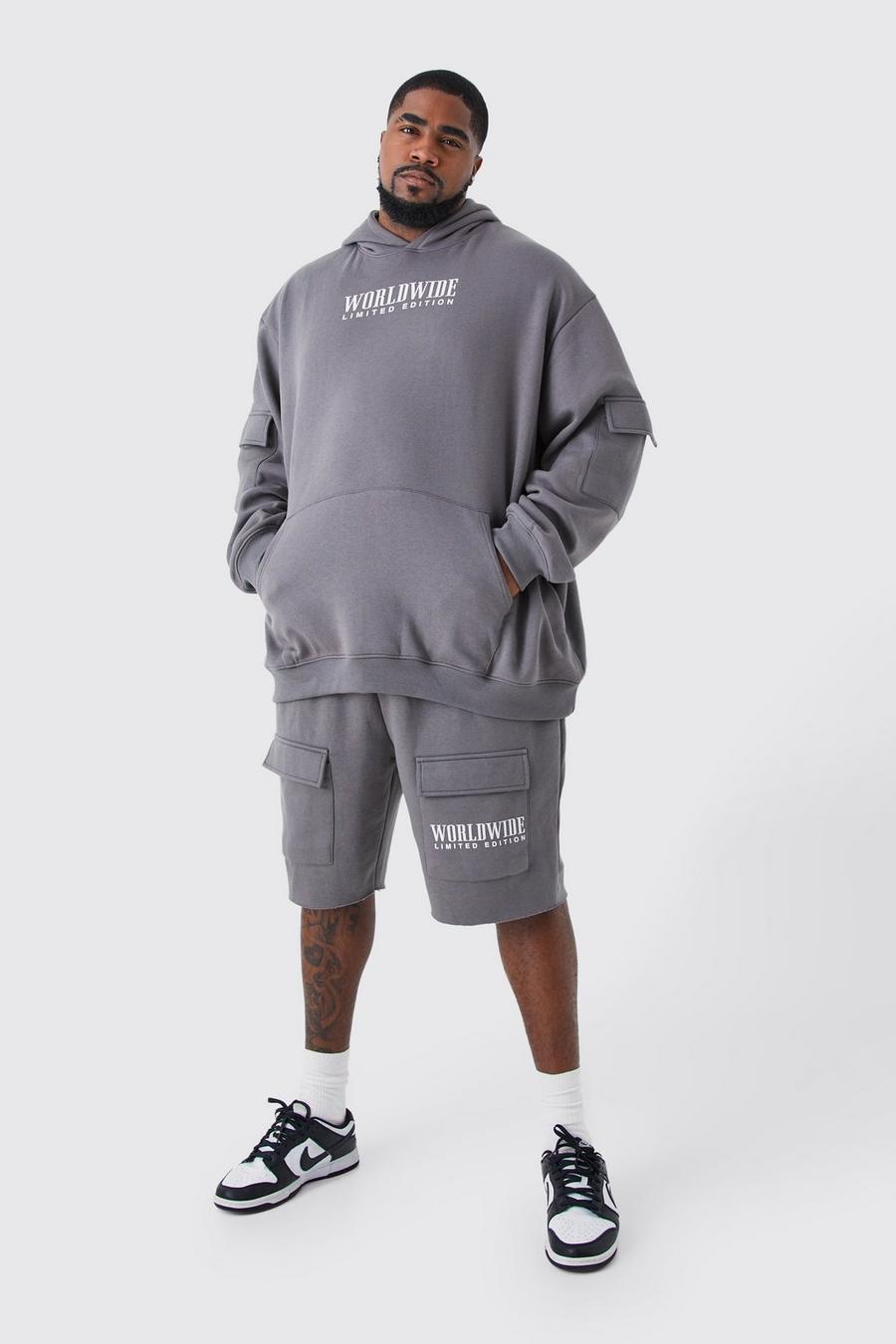 Grande taille - Survêtement cargo avec hoodie et short, Charcoal image number 1
