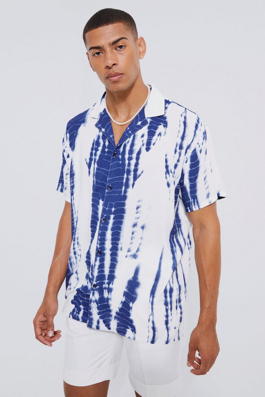 Camicia oversize a maniche corte in fantasia tie dye, Navy image number 1